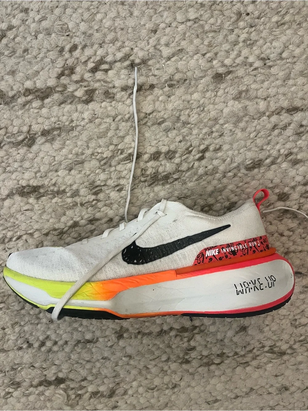 Nike White Running Shoes with Neon Yellow and Neon Pink Accents - Picture 2 of 4